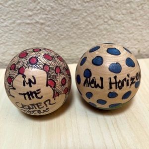 2 Inspiration Spheres.Wood. Colorful. Great Desk orShelf or Windowsill Decor.